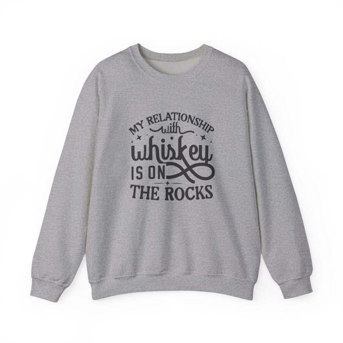 light pink sweatshirt with my relationship with whiskey is on the rocks funny design