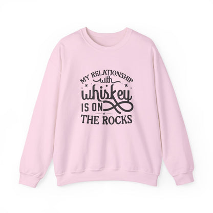 sand sweatshirt with funny whiskey rocks design multiple angle view