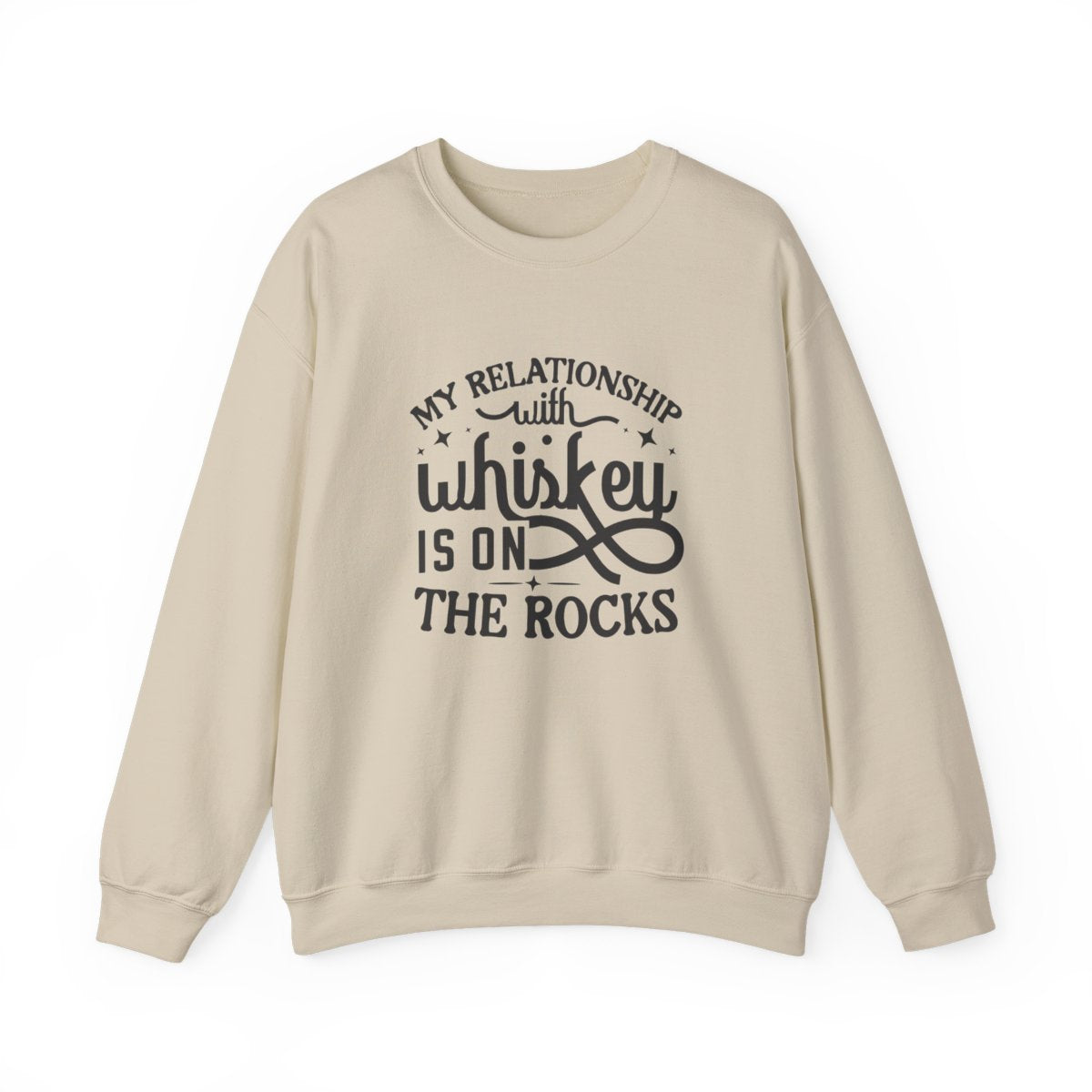 white sweatshirt with cheeky whiskey relationship punchline print