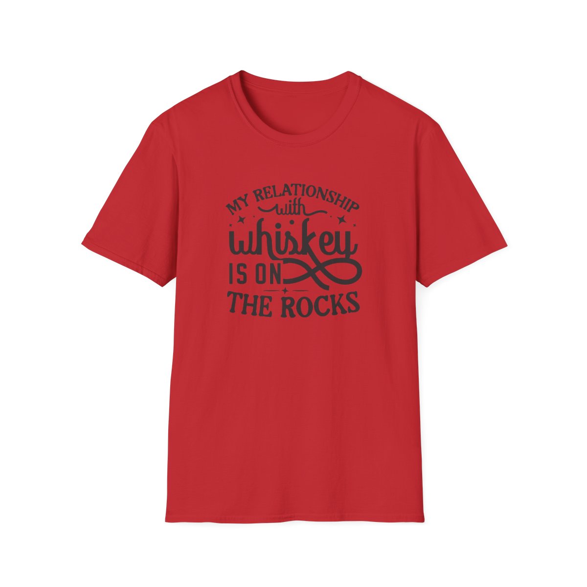 red t-shirt with bold whiskey pun graphic for whiskey lovers