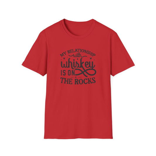 red t-shirt with bold whiskey pun graphic for whiskey lovers