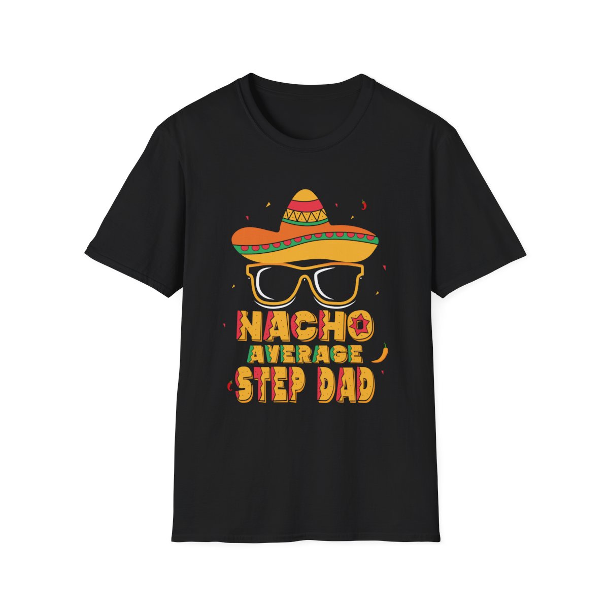 navy blue t-shirt featuring nacho average step dad bold printed design