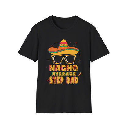 navy blue t-shirt featuring nacho average step dad bold printed design