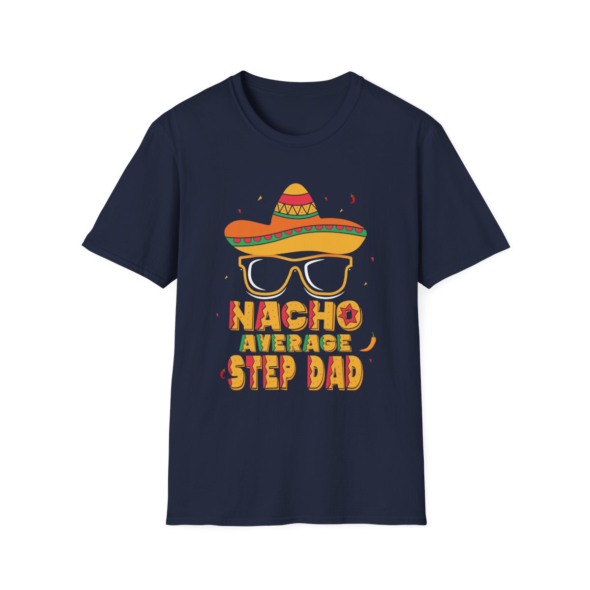 dark heather t-shirt with nacho average step dad funny father's day design