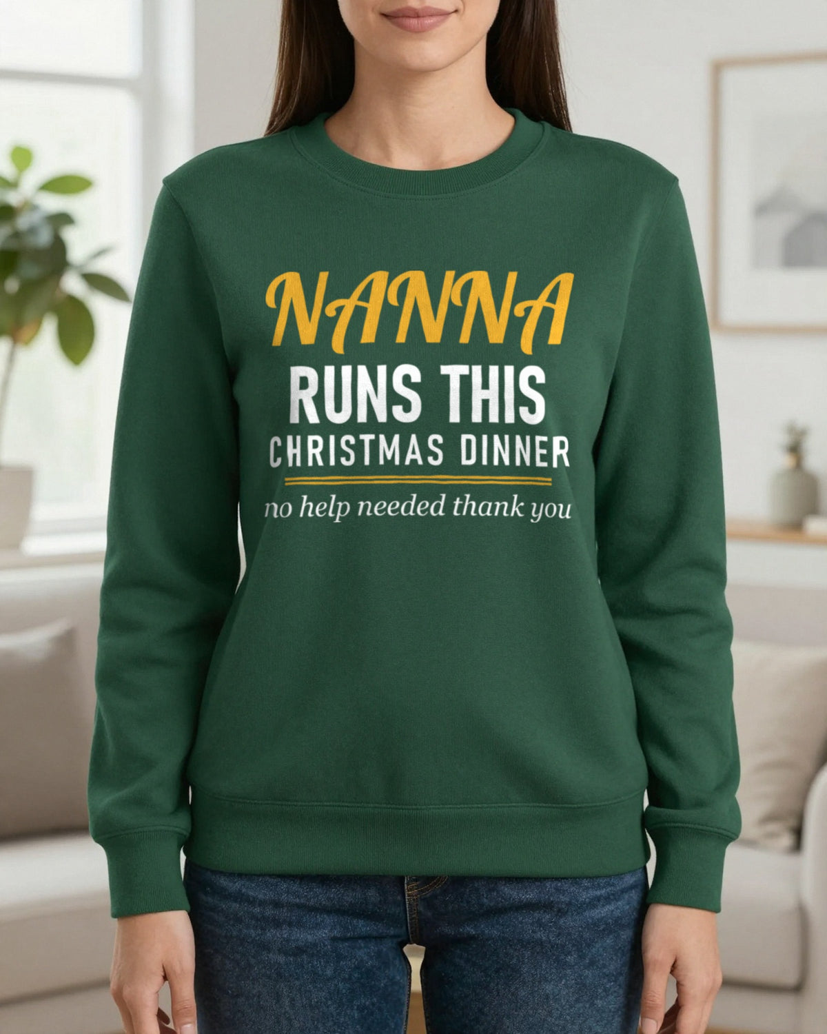 Nanna Runs This Christmas Dinner Funny Nanna Christmas Jumper & T-Shirt worn