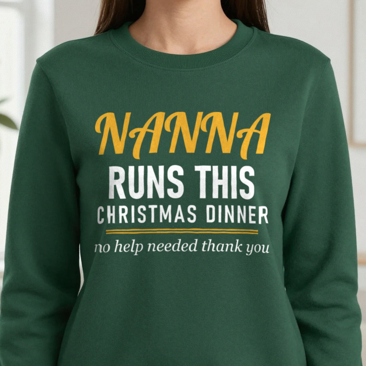 Nanna Runs This Christmas Dinner Funny Nanna Christmas Jumper & T-Shirt close-up