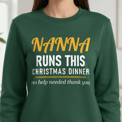 Nanna Runs This Christmas Dinner Funny Nanna Christmas Jumper & T-Shirt close-up