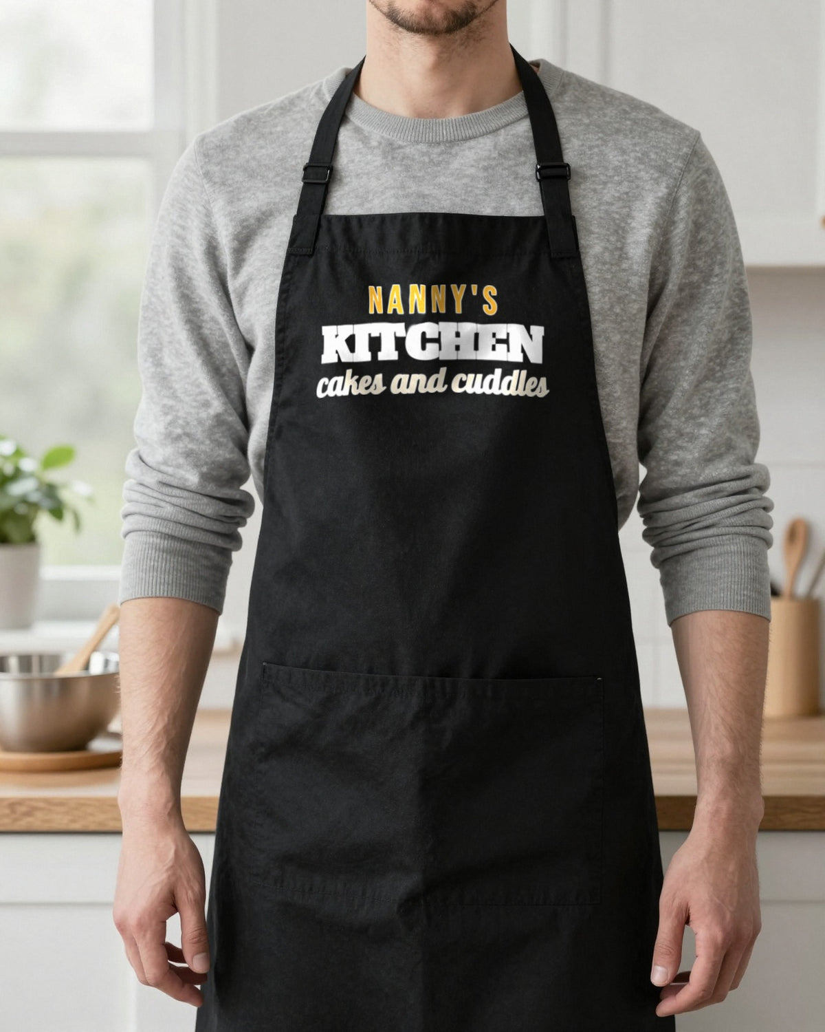 Nanny's Kitchen & Little Helper grown-up apron, worn