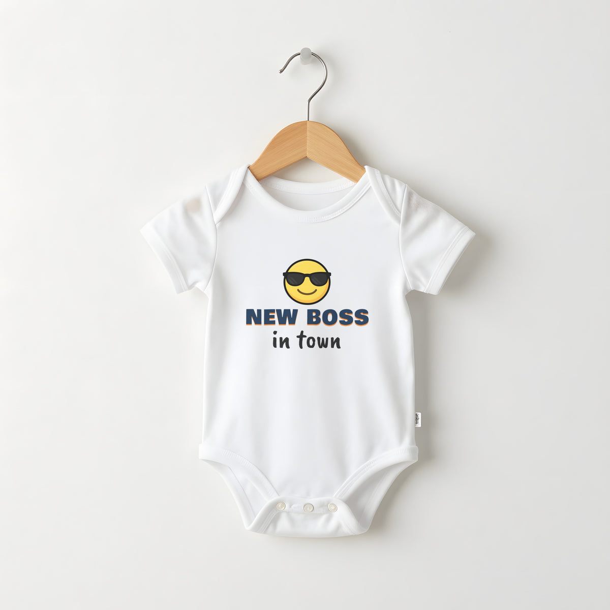 New Boss In Town white baby grow on a hanger