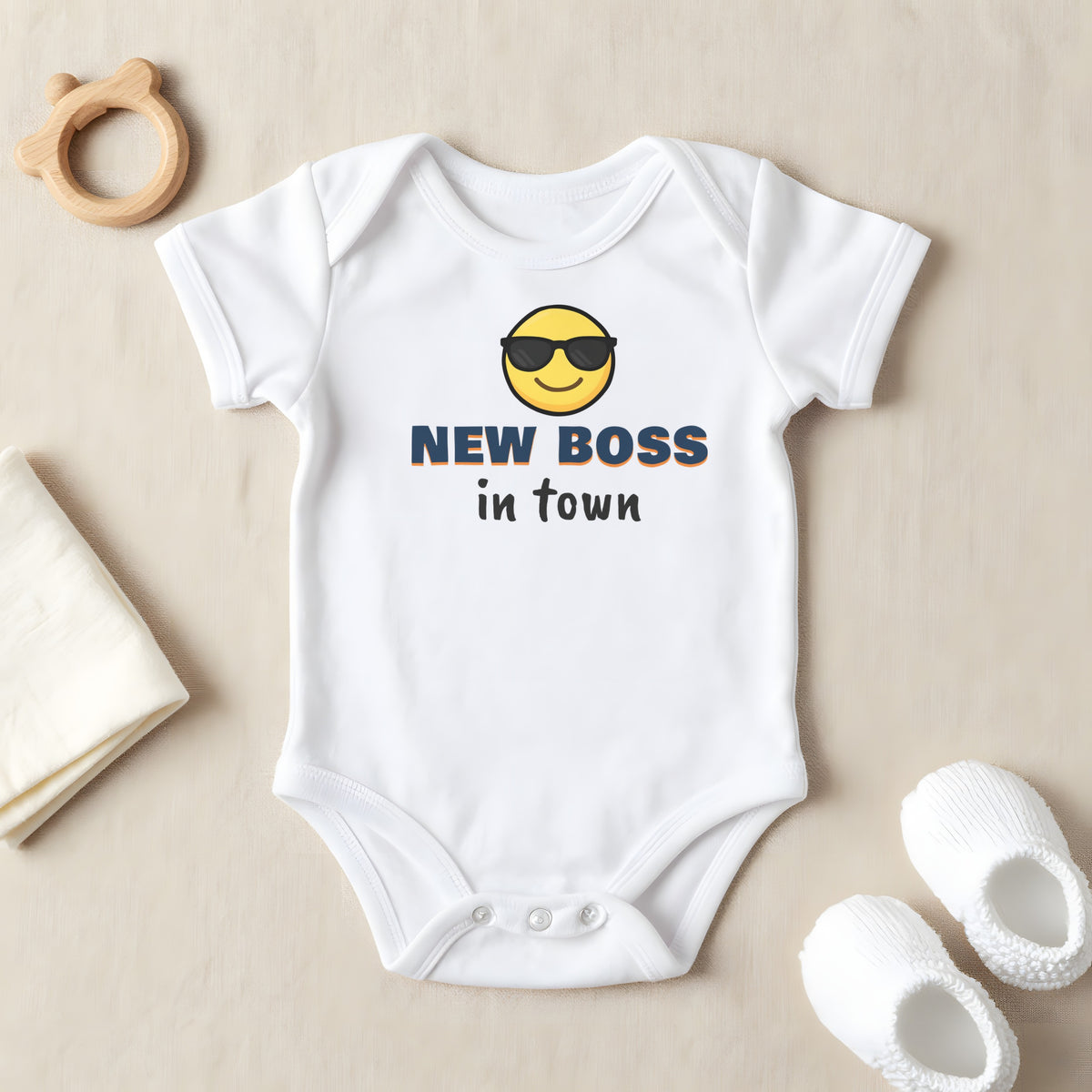 New Boss In Town baby grow laid flat