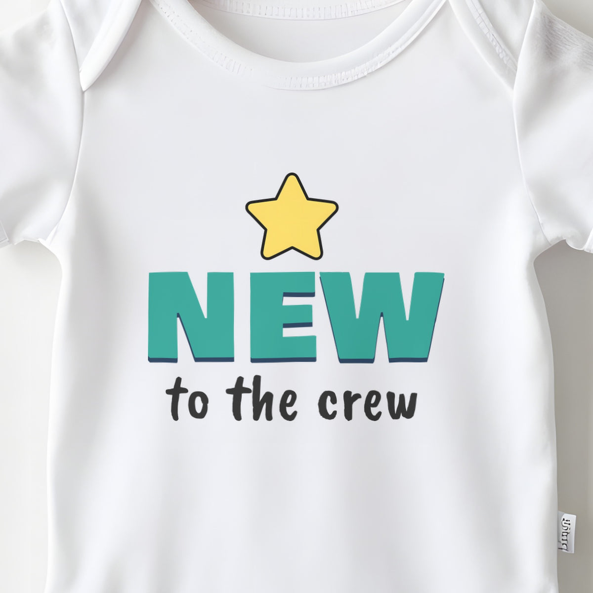New To The Crew baby grow print close-up
