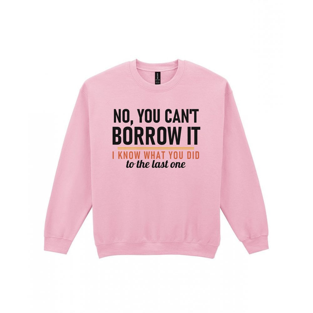 No You Can't Borrow It I Know What You Did To The Last One Funny T-Shirt & Sweatshirt Sweatshirt in Light Pink