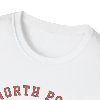 north pole university christmas t-shirt flat lay showing print detail