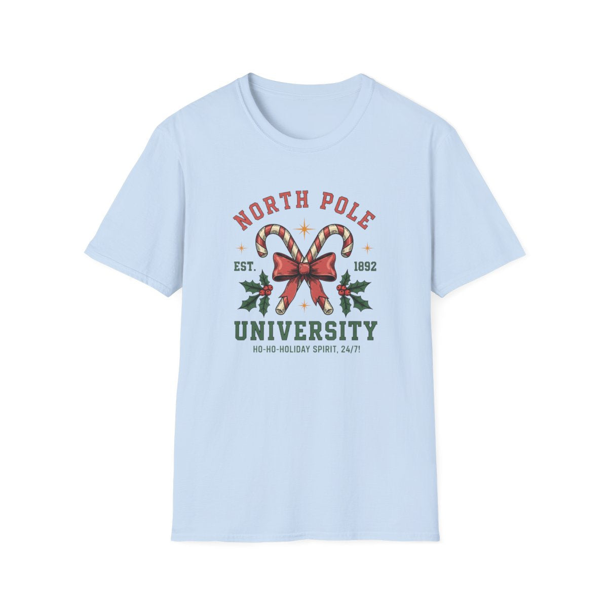 natural t-shirt with north pole university holiday graphic