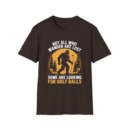 dark chocolate t-shirt with not all who wander are lost golf design