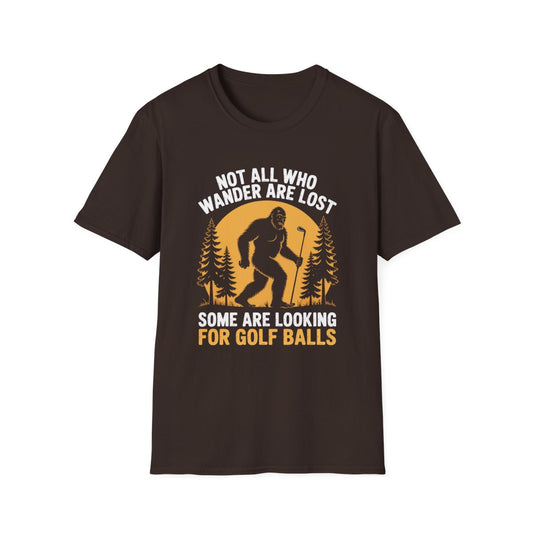 dark chocolate t-shirt with not all who wander are lost golf design