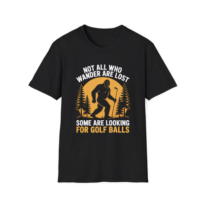 royal blue t-shirt featuring not all who wander are lost slogan
