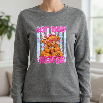 Not Today Heifer T-Shirt & Sweatshirt in Charcoal, worn, our photo
