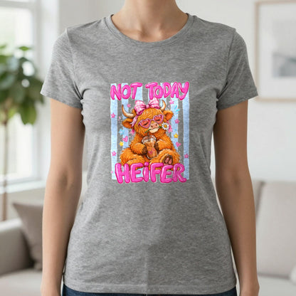 Not Today Heifer T-Shirt & Sweatshirt in Dark Heather, worn, our photo