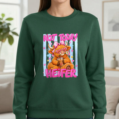 Not Today Heifer T-Shirt & Sweatshirt in Forest Green, worn, our photo