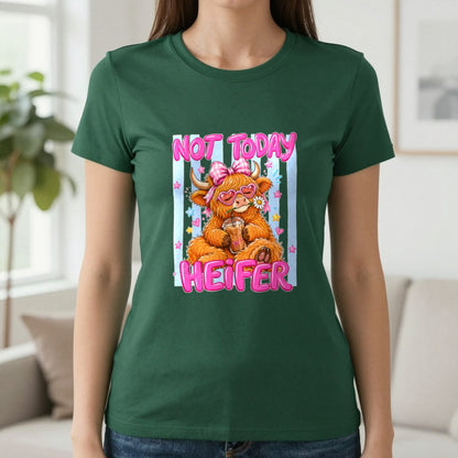 Not Today Heifer T-Shirt & Sweatshirt in Forest Green, worn, our photo