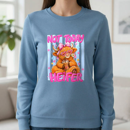 Not Today Heifer T-Shirt & Sweatshirt in Indigo Blue, worn, our photo