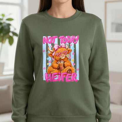 Not Today Heifer T-Shirt & Sweatshirt in Military Green, worn, our photo