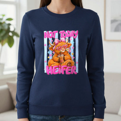 Not Today Heifer T-Shirt & Sweatshirt in Navy, worn, our photo