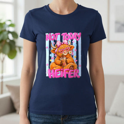Not Today Heifer T-Shirt & Sweatshirt in Navy, worn, our photo