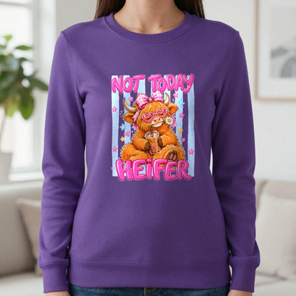 Not Today Heifer T-Shirt & Sweatshirt in Purple, worn, our photo