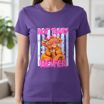 Not Today Heifer T-Shirt & Sweatshirt in Purple, worn, our photo