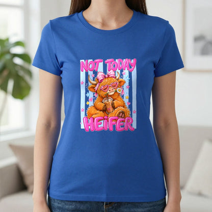 Not Today Heifer T-Shirt & Sweatshirt in Royal, worn, our photo