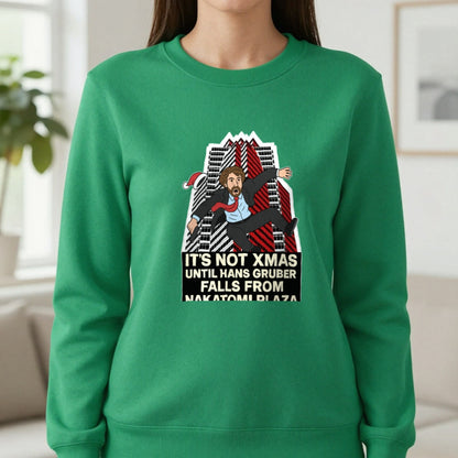 Not Xmas Until He Falls From The Plaza Christmas T-Shirt & Sweatshirt in Irish Green, worn, our photo