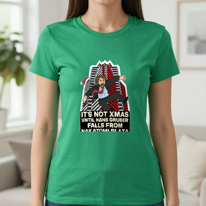 Not Xmas Until He Falls From The Plaza Christmas T-Shirt & Sweatshirt in Irish Green, worn, our photo