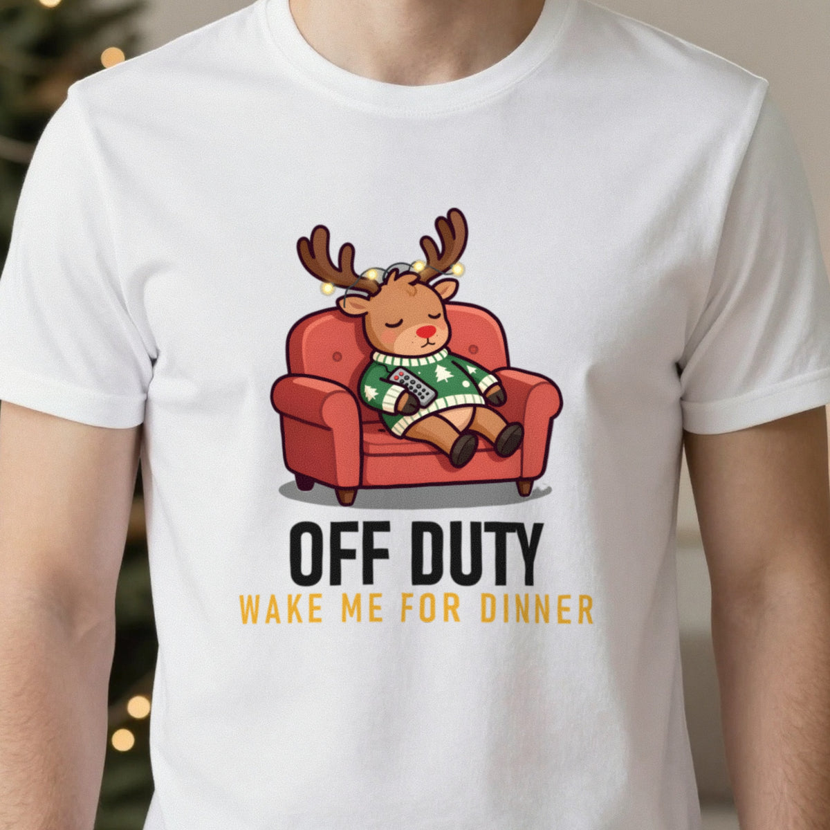 Off Duty Reindeer Funny Christmas Jumper & T-Shirt in another colour