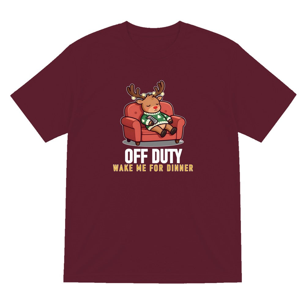 Off Duty Reindeer Funny Christmas Jumper & T-Shirt T-Shirt in Maroon