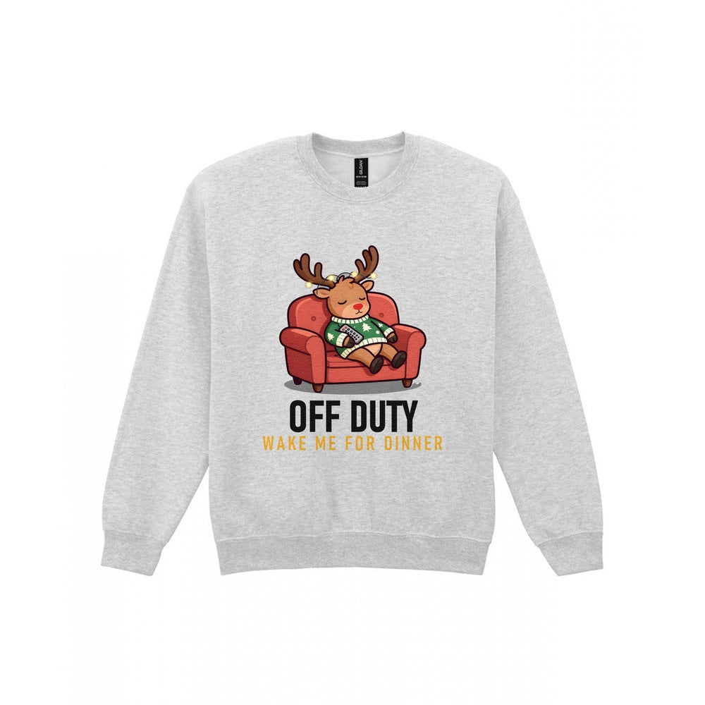 Off Duty Reindeer Funny Christmas Jumper & T-Shirt Sweatshirt in Sport Grey