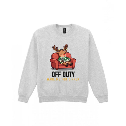 Off Duty Reindeer Funny Christmas Jumper & T-Shirt Sweatshirt in Sport Grey