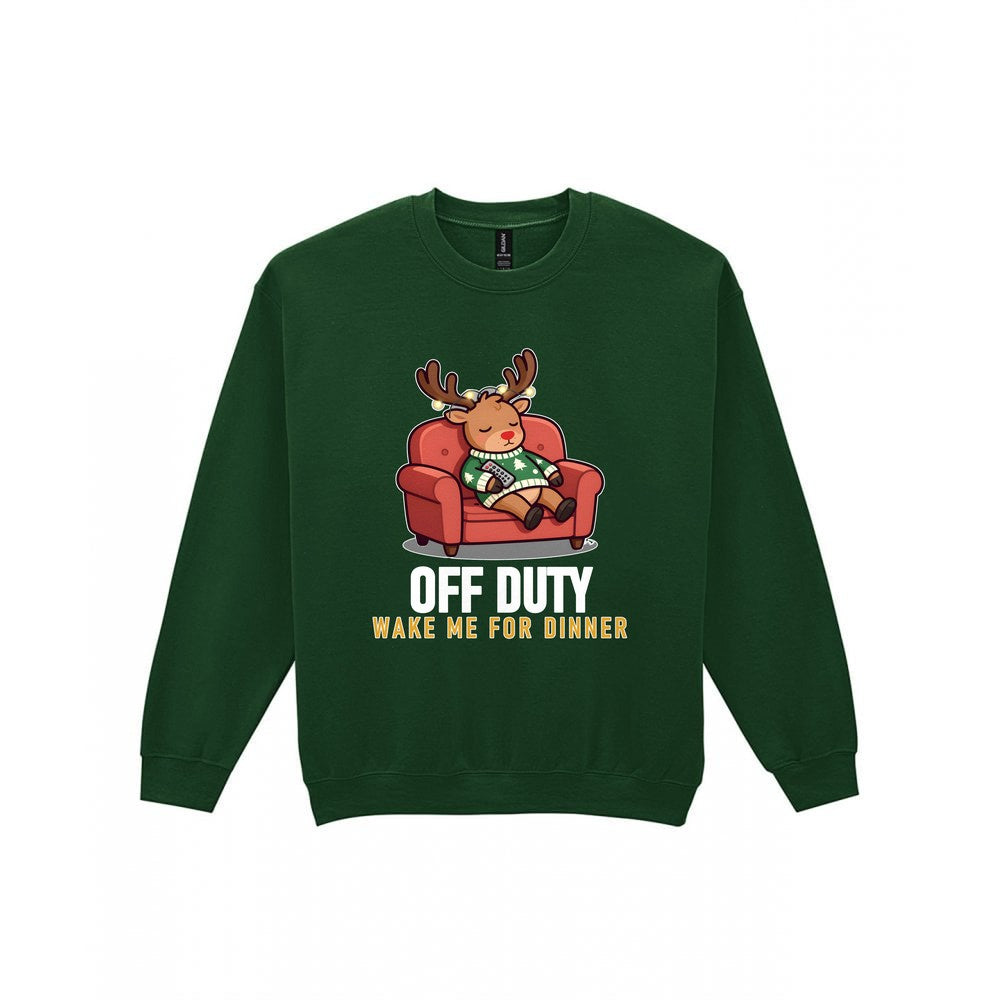 Off Duty Reindeer Funny Christmas Jumper & T-Shirt Sweatshirt in Forest Green