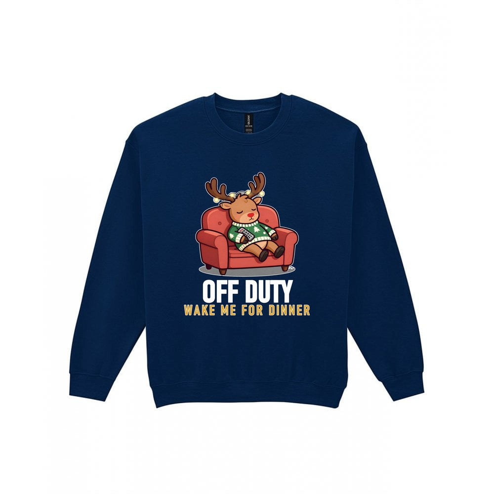 Off Duty Reindeer Funny Christmas Jumper & T-Shirt Sweatshirt in Navy