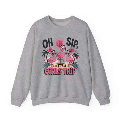 white sweatshirt with oh sip it's a girls trip cheeky girls getaway print