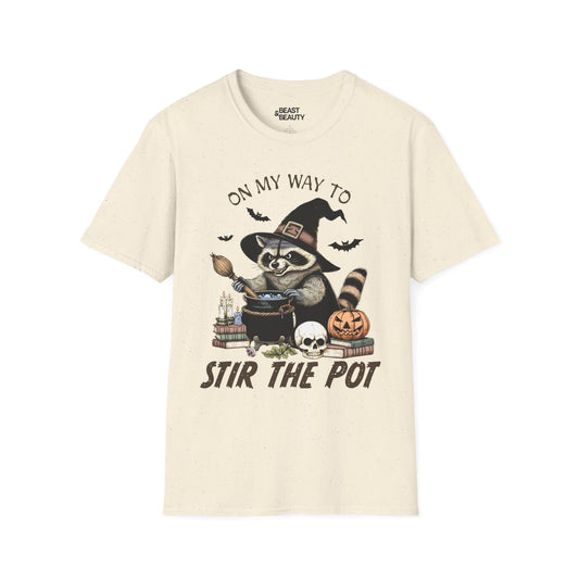 on my way to stir the pot halloween raccoon t-shirt t-shirt alternate colour product image