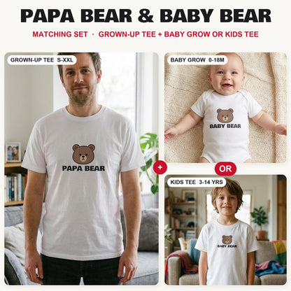 Papa Bear & Baby Bear matching set: grown-up tee with baby grow or kids tee