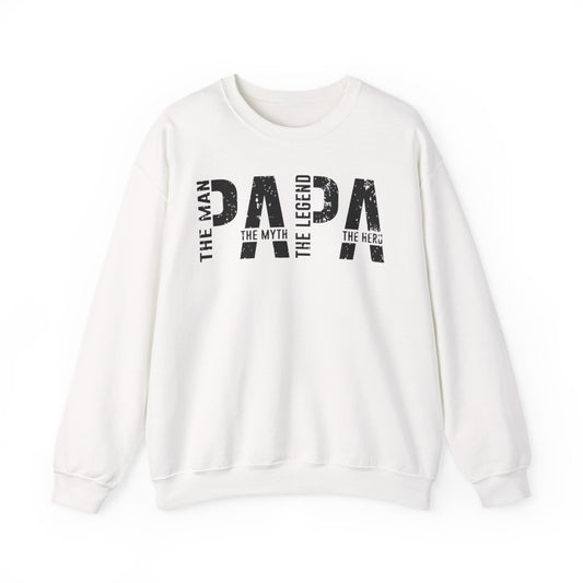 light pink sweatshirt with papa the man the myth the legend funny dad design