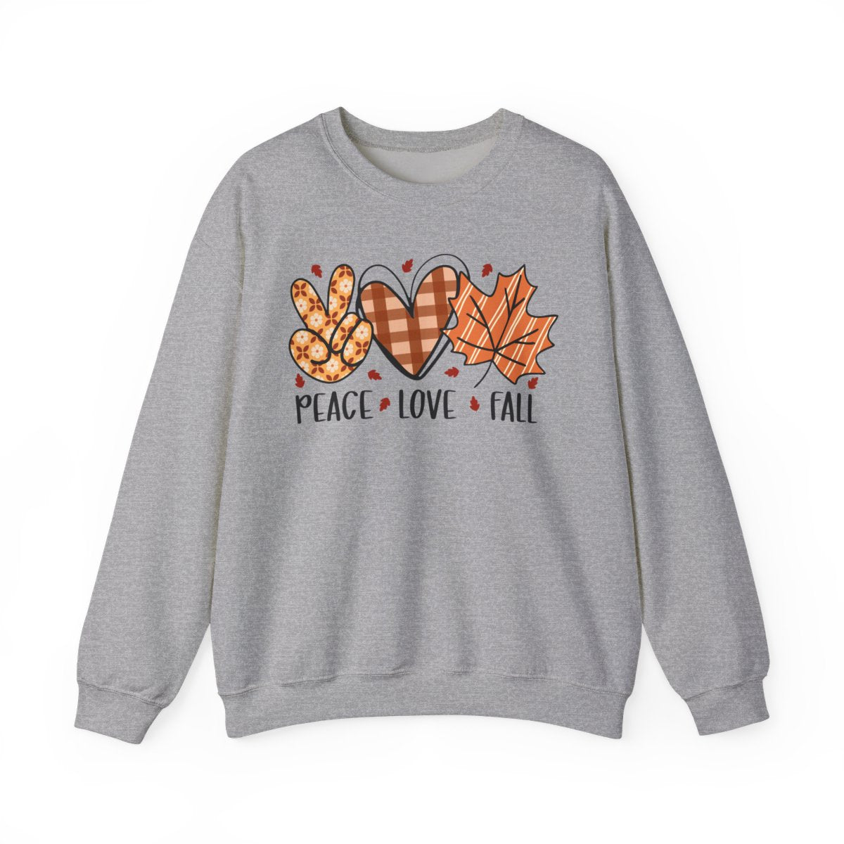 white sweatshirt with peace love fall seasonal graphic