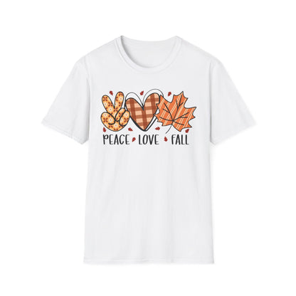 light blue t-shirt with peace love fall design for women