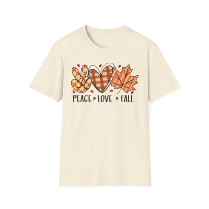 natural t-shirt with cozy fall vibes peace love design