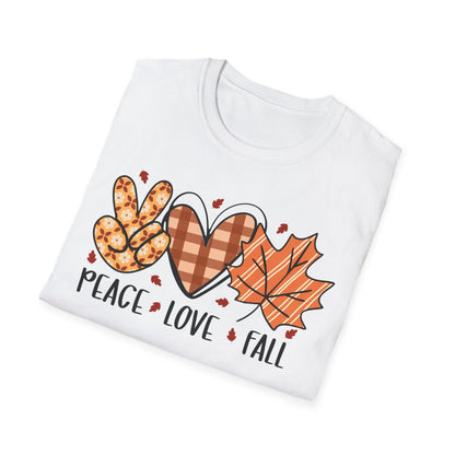 natural and white t-shirts with peace love fall seasonal design flat lay
