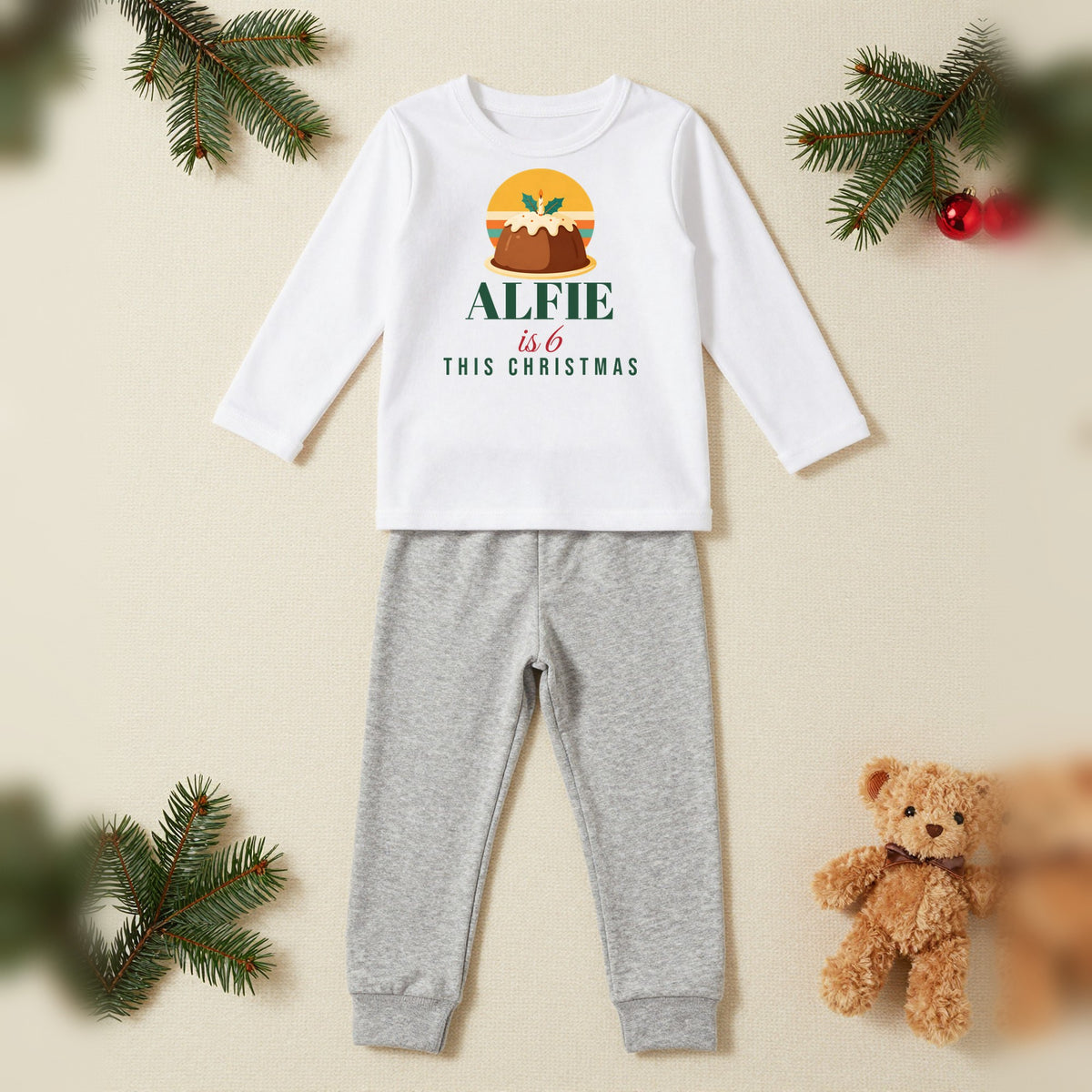 Age This Christmas Personalised Kids Christmas Pyjamas, Kids in White / Grey, our photo