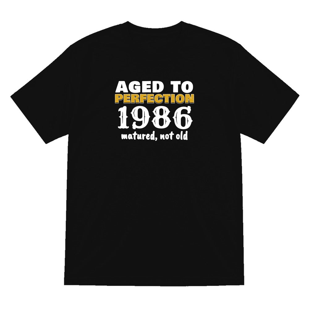 Personalised Aged To Perfection Year T-Shirt laid flat